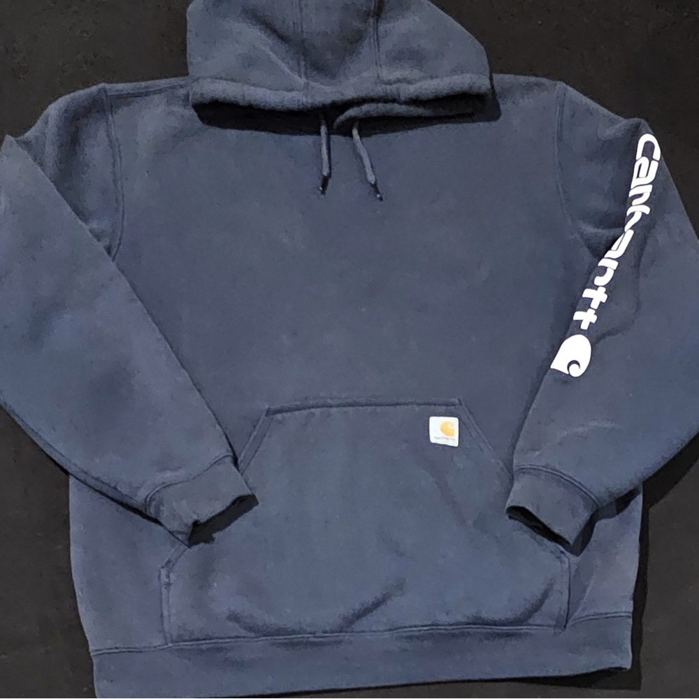 Carhartt Loose Fit Sleeve Logo Loose Fit Dark Navy Hooded‎ Sweatshirt Mens XL